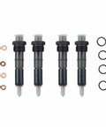 Beefed Up Fuel Injector For Case 440, 440CT, 450CT, 465, 580M, 580N, 586G, 588G Construction Equipment With Precise Fuel Metering And Rugged High Pressure Performance Part 2856255, four silver injectors with seals