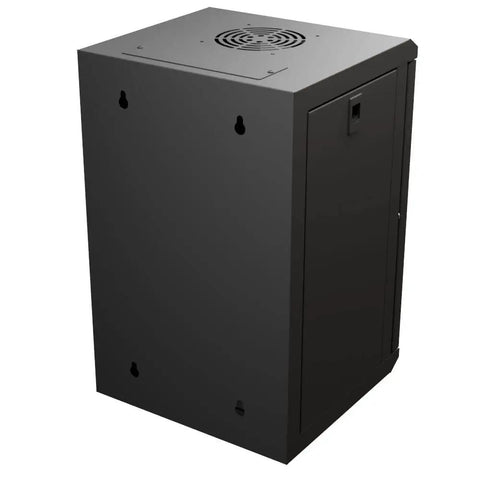 9U 10 Inch Network Server Rack Cabinet with black finish and preassembled design, showing locking reversible door and top ventilation
