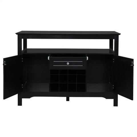 Modern Black Sideboard Cabinet Featuring Built In Wine Rack And Two Doors Plus One Drawer Slick Buffet Server To Organize Your Space Badass Wood Console Unit With Metal Knobs with two doors and one drawer