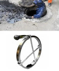 Heavy Duty Steel Drain Auger For Kitchen Bathroom And Shower Drains Tough As Nails Manual Plumbing Snake in use near a drainage hole.