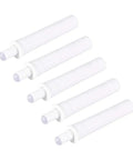 Five Piece White Buffer Damper Kit Soft Close Cushions For Cabinet Drawer Hardware showing five white hydraulic dampers.