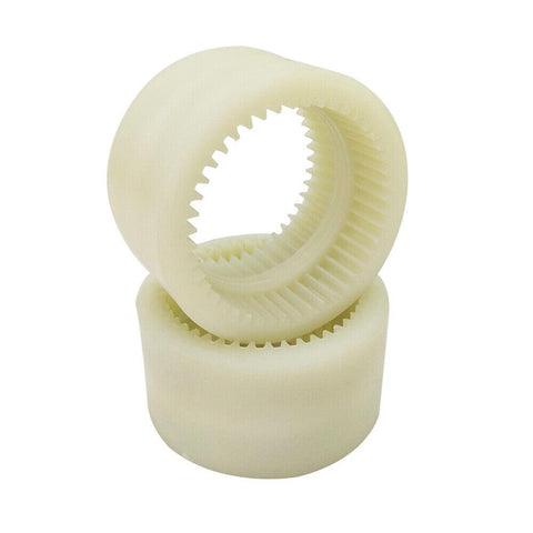 Two Pack M28 Nylon Gear Coupling Sleeves For Standard Gear Drives 66mm Diameter 46mm Height 34 Tooth Flexible Shaft Connector Replacement Parts Durable Precision Fit For Machinery And CNC Equipment
