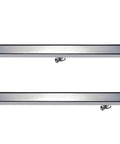 Game Changer Slick Linear Channel Floor Drain 100Cm Heavy Duty Brushed Stainless Steel Shower Grate shown from top and bottom views.