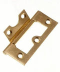 Solid Premium Brass Plated Steel Smooth Flush Cabinet Door Hinges 63Mm Pack Of 100 Heavy Duty Decorative Cupboard Box Hardware For Slick Renovations viewed from the side, showcasing its gold finish and mounting holes.