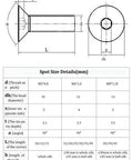 Technical diagram of Beefy Titanium Bolts M6x20mm Burnt Blue Flat Head Hex Socket Cap Screws Countersunk Pack of 5, with size details.