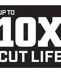 Tools banner displaying white Up to 10X Cut Life on a black background