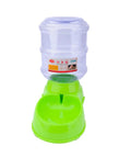 Large Capacity Automatic Pet Feeder And Water Bowl Dispenser For Dogs And Cats With Spill Proof Base and Easy Rinse Design. Green plastic build.