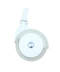 White plastic caster wheel with screw-type stem for toddler walker