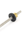 Close-up of One Piece 304 Stainless Steel T12 Lead Screw 500mm with Brass Nut, trapezoidal spindle, rust resistant, easy to install