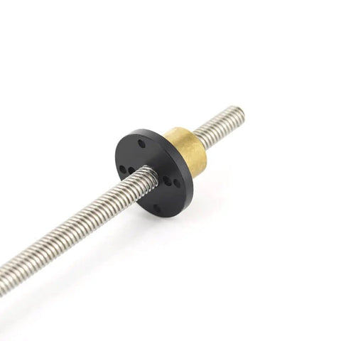 Close-up of One Piece 304 Stainless Steel T12 Lead Screw 500mm with Brass Nut, trapezoidal spindle, rust resistant, easy to install