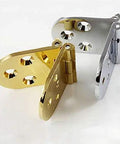 Brass Flush Mounted Folding Furniture Hinge With Self Locking Design for cabinets, tables, doors, shown in zinc alloy with brass finish.