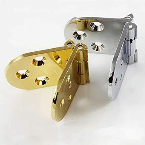 Brass Flush Mounted Folding Furniture Hinge With Self Locking Design for cabinets, tables, doors, shown in zinc alloy with brass finish.