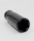 Heavy Duty Vanadium Steel Impact Wrench Socket Set With Chrome Coating Drill Adapter 14 To 22 Mm, black socket at an angle.