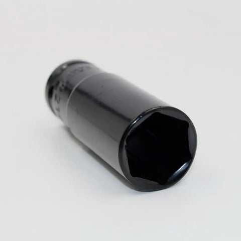 Heavy Duty Vanadium Steel Impact Wrench Socket Set With Chrome Coating Drill Adapter 14 To 22 Mm, black socket at an angle.