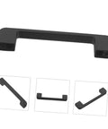 Black Cabinet Door Handles And Pulls Set For Vintage Style Kitchen Wardrobe And Furniture Hardware Durable Easy Install Drawer Pulls Two Pack Slick Modern Look, showing black metal drawer pulls from various angles.