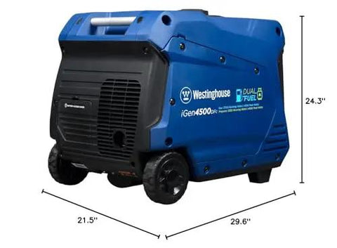 Side view of Dual Fuel 5000 Watt Portable Inverter Generator with Remote Start Gas or Propane Powered, RV ready and super quiet.