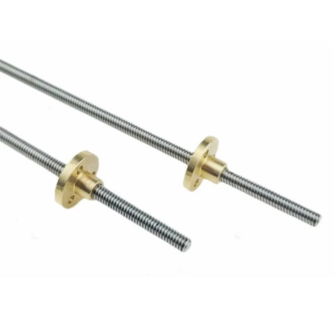 1Mm Pitch Threaded Rod For 3D Printers With Brass Nut, T5 Stainless Steel Trapezoidal Rod Lead 1Mm, multiple lengths visible