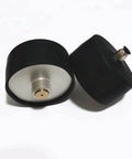 Mini on/off valve actuator for waterjet cutting head, black cylindrical housing with silver threaded shaft and brass tip