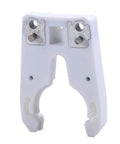 ISO30 Tool Holder Clamp for CNC Machines and Automatic Tool Changer, flame proof rubber claw in white with metal fittings, front view