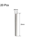 304 Stainless Steel Dowel Pin Set, 3mm X 25mm, 20 Pieces, Rust Resistant Wood Dowels For Furniture, Silver Tone, Front View