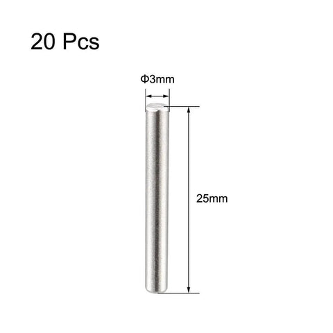 304 Stainless Steel Dowel Pin Set, 3mm X 25mm, 20 Pieces, Rust Resistant Wood Dowels For Furniture, Silver Tone, Front View
