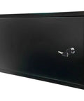 Bulletproof 2U Wall Mount Network Cabinet Featuring Lockable Solid Door And Heavy Gauge Black Steel Frame showing keyhole and solid door design.