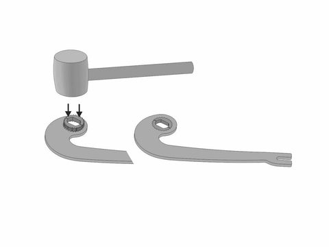 V6 Universal Ebike Torque Arm For Front And Rear Motors Fits 12mm 14mm And 16mm Axles Hardened Insert For Double Spinout Strength Frame Mounted With Hose Clamps Beefy Heavy Duty Stainless Steel Construction shown with axle insert detail