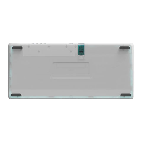 Retro 87 Key Wireless Mechanical Keyboard Hot Swap clear blue back view showing hotswap option and rubber feet for stability.