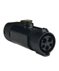 Plug And Play Type 1 To Type 2 EV Charging Adapter J1772 To IEC62196 Supports 32A, compact black charging connector for EVs.