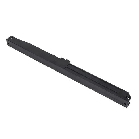 Side view of a black Soft Close Buffer Damper For Sliding Barn Doors, Quiet And Adjustable Rise And Fall, One Way Track Glide Accessory.
