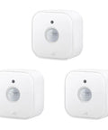 Super Smooth Wireless Smart Motion Sensor 3 Pack wide angle indoor outdoor detection, white units on a clean background.