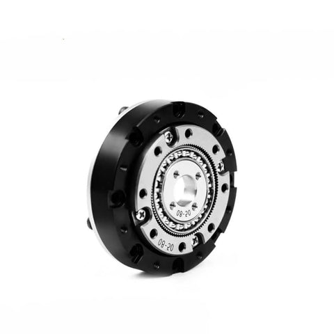 Pro Grade Harmonic Drive Gear Reducer for robot arm, 42mm small gearbox with 100 to 1 strain wave, black and silver design.