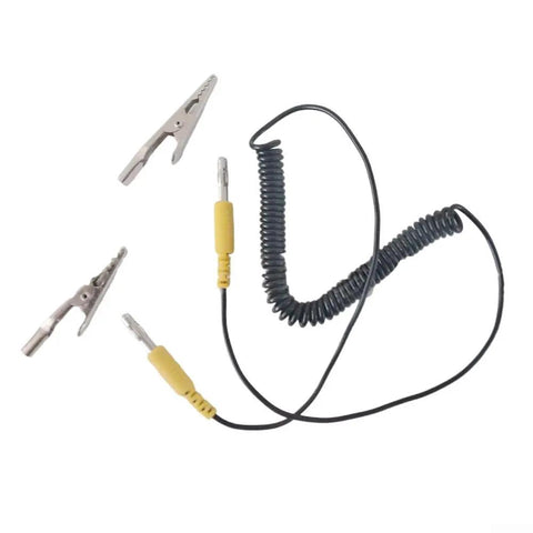 Heavy Duty ESD Grounding Cable With Locking Alligator Clips Retracting Anti Static Test Lead For Electronics Workbench Safe Discharge And Zero Hassle Operation 2Mm Silicone Wire For Cleanroom And Industrial Labs with two alligator clips and coiled wire.