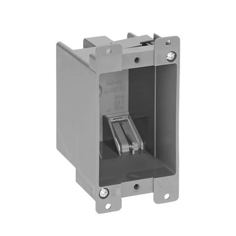 One Gang 14 Cu In PVC Old Construction Electrical Switch And Outlet Junction Box For Old Work Retrofit Ready J Box With Screws ETL Listed Two Hour Fire Rating Gray 10 Pack showing front view