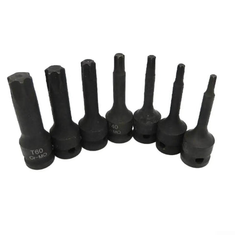 Essential 7-Piece Star Bit Socket Set With 3/8 Drive Includes T20 Through T60 For Tough Auto Repair Jobs And Home Mechanics Looking To Rock A Reliable Tools Kit black oxide sockets