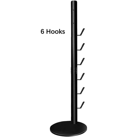 Freestanding Cordless Vacuum Dock And Storage Stand With 6 Hooks Metal Organizer Bracket, black stand with hooks visible