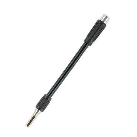 Flexible Shaft Screwdriver Extension 5.1 Inch Hex Shank For Tight Spots And Weird Angles, shown with a black bendable shaft and hex ends.