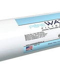 Side view of inline water filter cartridge for ice maker, white plastic body with blue label and 1/4-inch direct quick-connect fittings.