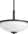 Three Light Inverted Pendant Hanging Light With Etched Glass Shade For Kitchen And Dining Room Black Finish Replay Collection