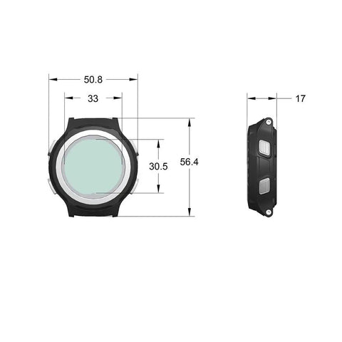 Dimensions of i200C Wrist Dive Computer With Bluetooth, DiverLog App Access, And Phone Sync For Logs And Dive Profiles.