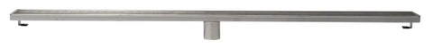 Plug And Play Slick 47 Inch Stainless Steel Linear Shower Drain With Crisp Groove Lines displayed from a side view.
