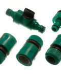 24 Pack Rock Solid Slick Quick Fix Connectors With No Drip Hose Shut Off Tap And One Half Inch Reducer green garden fittings set