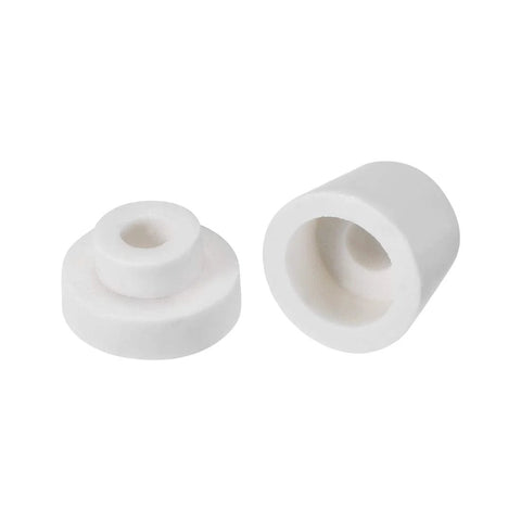 Two white ceramic tapered insulator beads, 6.5mm dia, alumina porcelain, through-hole for heating wire