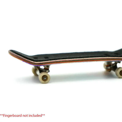 Side view of a mini skateboard with Fingerboard Grip Tape Set 5 Pack 110Mm By 38Mm Sheets 1Mm Thick Black Durable Plastic Grip Tape applied