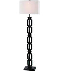 Tall Black Floor Lamp With White Rectangular Shade, 59.5 Inch Height, 16 Inch Width, 9 Inch Extension, 3 Way Socket Switch