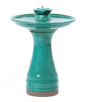 22 Inch Ceramic Bird Bath Fountain With Lotus Design, Aqua Green, Freestanding Outdoor Water Feature for Garden or Patio