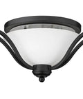 Lagoon Three Light Ceiling Fixture With Steel Frame Matte Black Finish And Matte Opal Glass Shade For Modern Living Rooms And Hallways Durable Metal Construction And Sleek Contemporary Style, close-up.