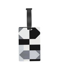 Compact Black And White Piano Grid Print Luggage Tags With Personalized Name Tags For Slick Travel Setup and No Sweat Baggage Identification Road Trip Ready Gear Making Finding Luggage A Breeze.