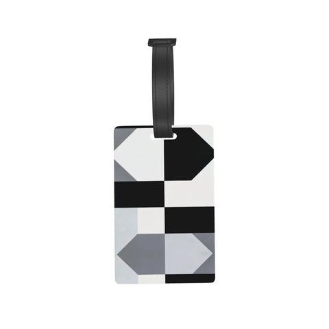 Compact Black And White Piano Grid Print Luggage Tags With Personalized Name Tags For Slick Travel Setup and No Sweat Baggage Identification Road Trip Ready Gear Making Finding Luggage A Breeze.