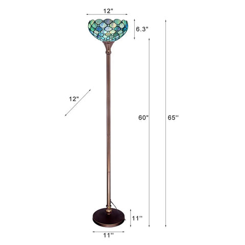 Amber Grape Tiffany Style Floor Lamp Torchiere With Stained Glass Shade Dope 12 Inch Wide 60 Inch Tall Bronze Base Standing Corner Light UL Listed Easy Assembly Antique Glow